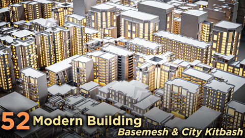 52 Modern Building Basemesh _ City Kitbash Vol.1