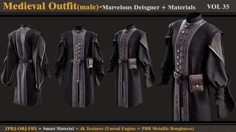 Medieval Outfit- MD/Clo3d + Smart Material + 4K Textures + OBJ + FBX (vol 35)
