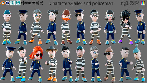 Cartoon characters-jailer and policeman