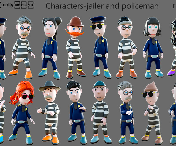 ArtStation - Cartoon characters-jailer and policeman | Game Assets