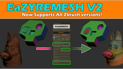 EaZyremesh Tool! A retopology plugin for Zbrush. All Versions.