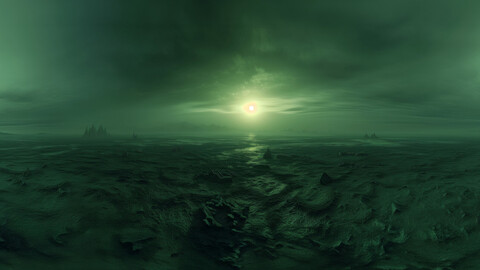 Hdri Sci-Fi Landscape: Green Twilight Of An Alien World