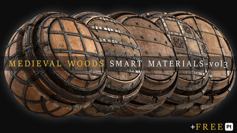 MEDIEVAL and DAMAGED WOODS Smart Materials for Substance 3D Painter - VOL 03