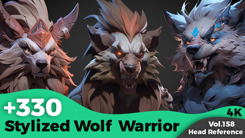 +330 Stylized Wolf Warrior Head Reference(4k)