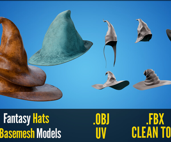 Artstation 15 Fantasywizardmage Hats Basemesh Models Bonus