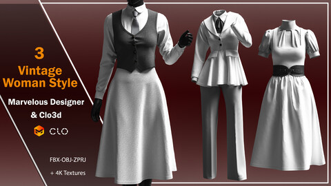 3 Vintage Women Style (ZPRJ,OBJ,FBX & DXF)