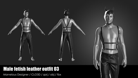 MALE FETISH LEATHER OUTFIT 03 / CLO project file + obj + fbx