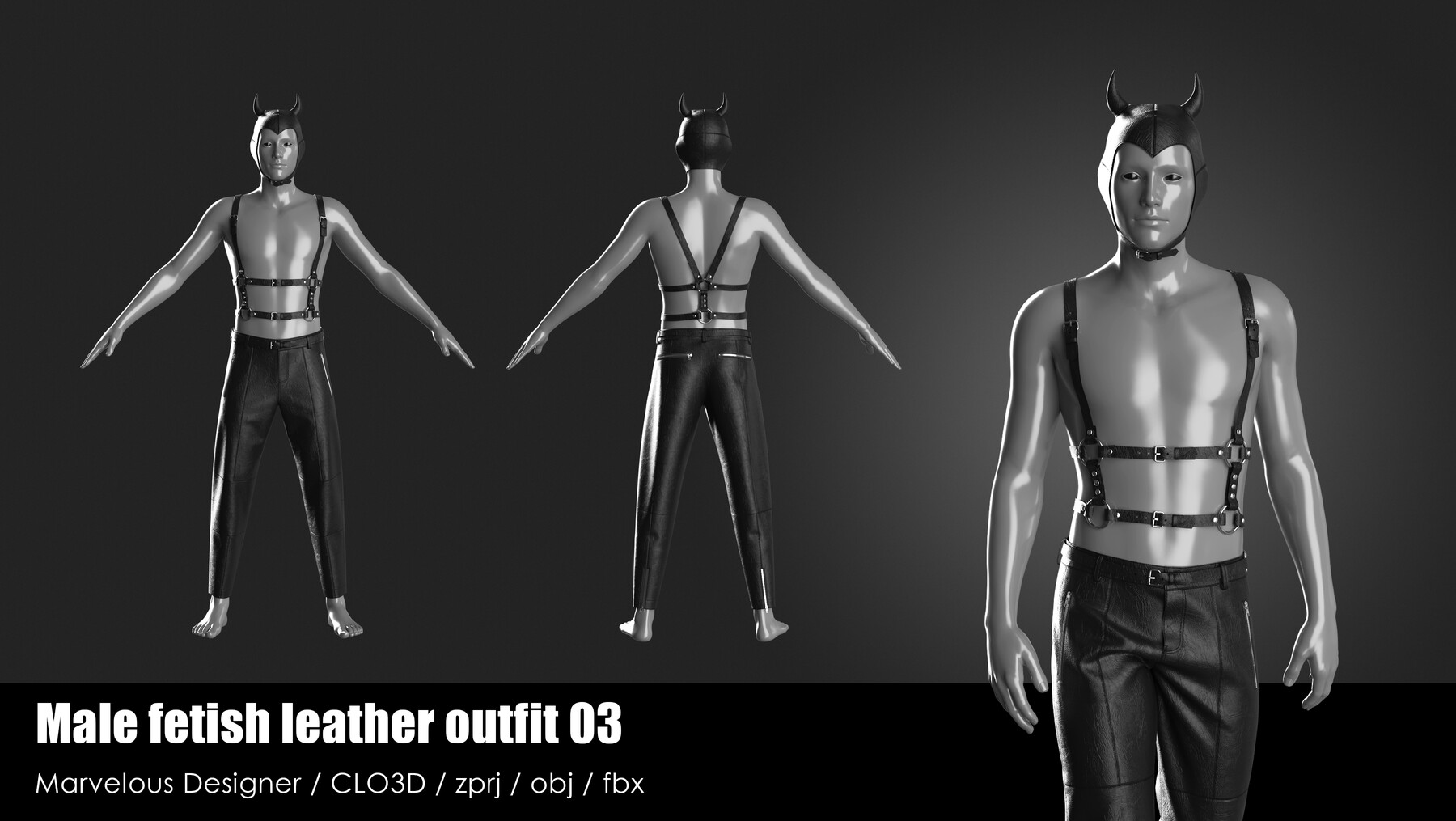 ArtStation - MALE FETISH LEATHER OUTFIT 03 / CLO project file + obj + fbx |  Game Assets