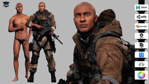 Marcus Realistic Military Operative 3D Character Low-poly