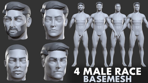 4 Male Races - Topology + UV map