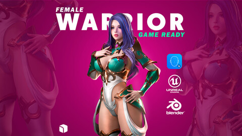 Azura - Female Knight Warrior - Game Ready UE4 Low-poly 3D model