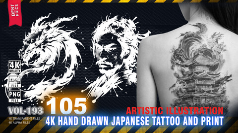 105 4K HAND DRAWN JAPANESE TATTOO AND PRINT - ARTISTIC ILLUSTRATION - HIGH END QUALITY RES - (TRANSPARENT & ALPHA) - VOL193