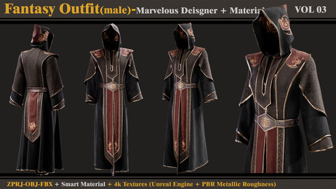Fantasy Outfit-MALE- MD/Clo3d + Smart Material + 4K Textures + OBJ + FBX (vol 03)