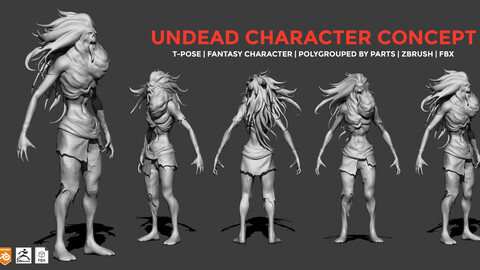 Undead Character Concept | Zbrush | FBX | Sculpt practicing asset.
