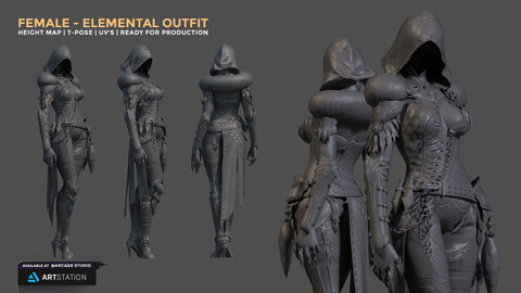 Female Outfit | Elemental | Sorcerer Outfit | Production Ready | FBX | Height Maps