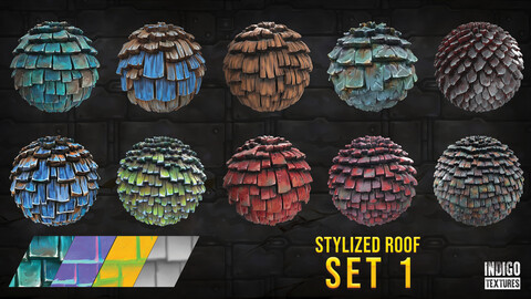 10 Stylized Roofs - Set 1 - PBR - 1K - 2K - 4K