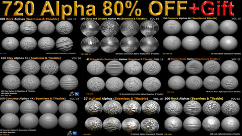720 Alpha+Gift  Bundle Rock, Concrete, Clay, Stone, Wall, Stylized, Glass and Crystals 80% OFF