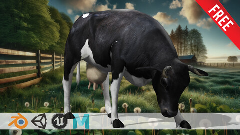 Black and White Iconic Cow Free low-poly 3D model
