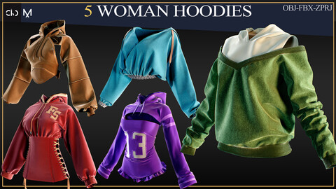 5 Woman Hoodies (FBX-OBJ-ZPRJ-Textures)