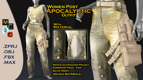 Women post Apocalyptic outfit with Materials mervelous designer product .Zprj / .Fbx / .Obj / .max