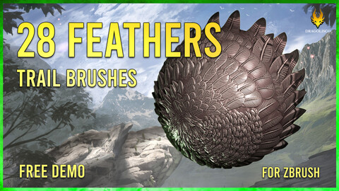 28 Trail Feathers brushes for Zbrush for Dragons and Dinosaurs