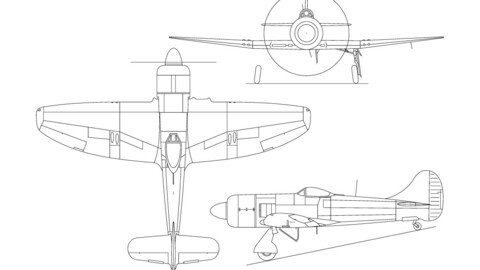 Hawker Tempest Mk II 3-view-svg vector file