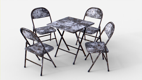 Rusted Folding Table With Folding Chair