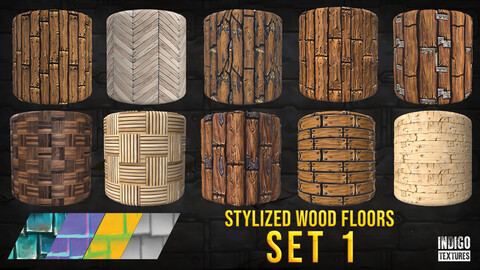 10 Stylized Wood Floors - Set 1 - PBR - 1K - 2K - 4K