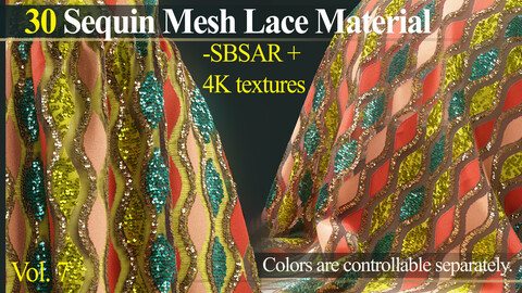 30 Sequin Mesh Lace Material (-SBSAR + 4K textures)