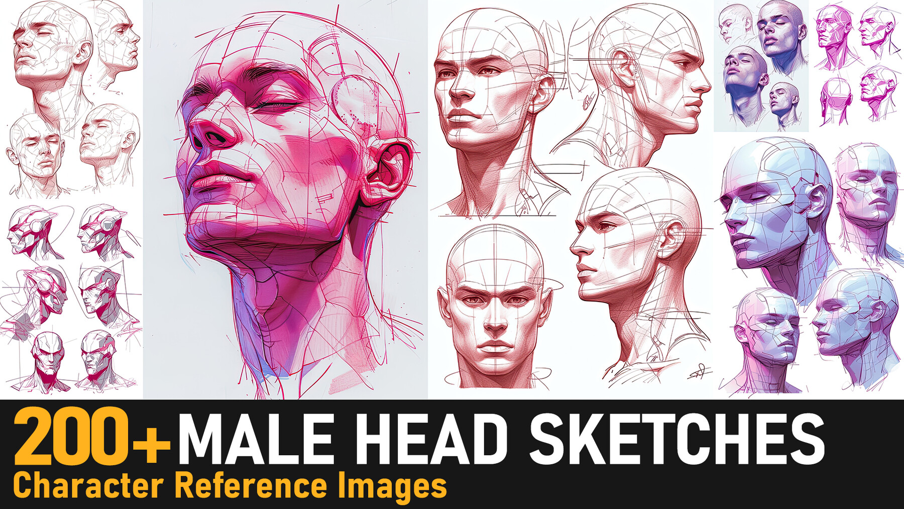 Male Head Sketches|4K Reference Images