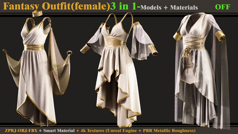 3 in 1 Fantasy Outfits- MD/Clo3d (OBJ + FBX +ZPRJ)+Materials+Textures (OFF)