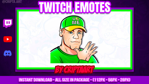John Cena Twitch Emote, WWE emoji, fighter, hype, wrestling item, icon for stream, discord, youtube, kick, tiktok