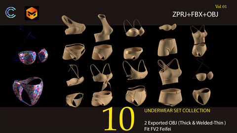 10 Underwear Set Pack . (VOL 01) ZPRJ+OBJ+FBX