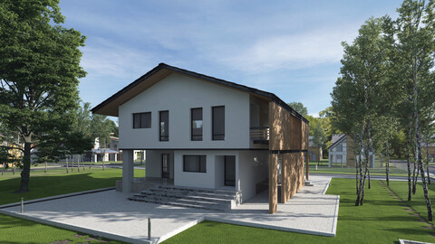 The contemporary modern house 3D model scene
