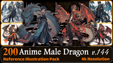 200 Anime Male Dragon (Full Body) Reference Pack | 4K | v.144
