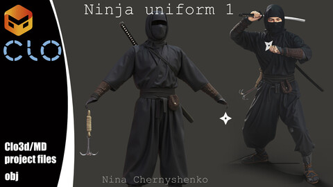 Ninja uniform 1. Marvelous Designer/Clo3d project + OBJ.