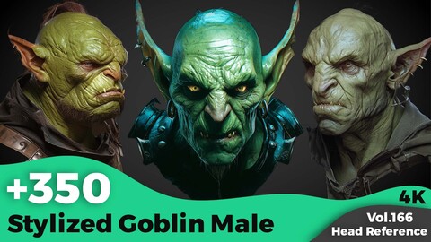 +350 Stylized Goblin Male Head References (4k)