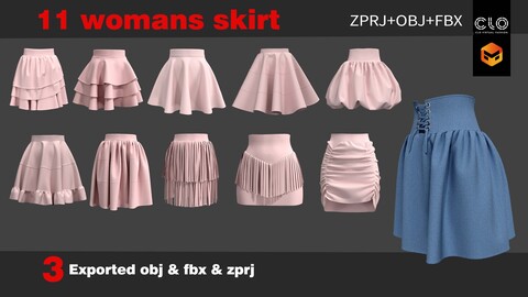 11 WOMAN'S SKIRT PACK, modeled in Clo3d.