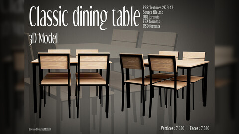 Classic Dining Table 01 -3D model-