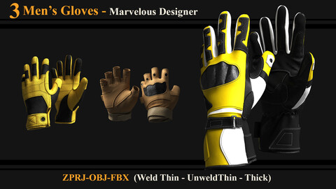 3 Men's Glove (Marvelous Designer/Clo3d)