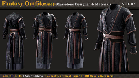 Fantasy Outfit-MALE- MD/Clo3d + Smart Material + 4K Textures + OBJ + FBX (vol 07)