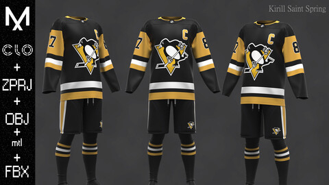 Pittsburgh Penguins Outfit Marvelous designer/Clo3d OBJ mtl FBX ZPRJ
