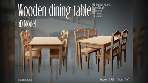 Wooden Dining Table 01 - 3D Model -