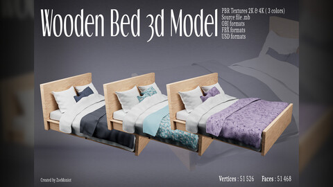 Wooden Bed - 3D Model -