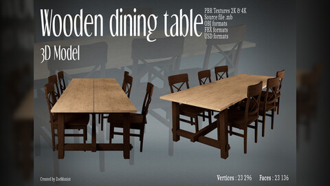 Wooden Dining Table 02 - 3D model -