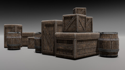 3D Model Collection Medieval Storage Props Chests Barrels Crates