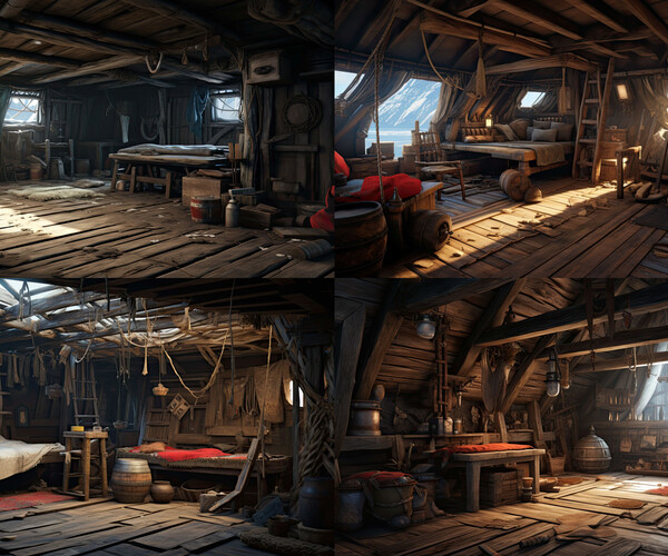 Artstation - 205 Arts - Deserted Pirate Ship Cabin Environment 