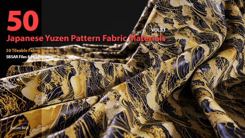 50 Tileable Japanese Yuzen Pattern Fabric Materials-VOL33. SBSAR
