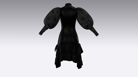 Black frilly dress with puffed sleeves