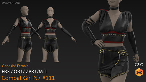 Combat Girl N7 #111 _ MarvelousDesigner/CLO Project Files+fbx+obj+mtl + Avatar Genesis8Female